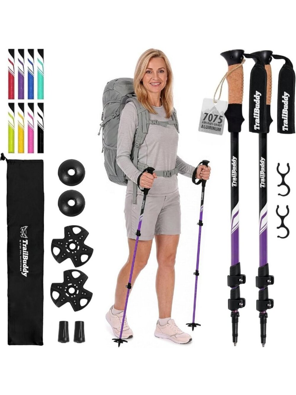 Lightweight Collapsible Trekking Poles for Hiking, Travel & Balance - 7075